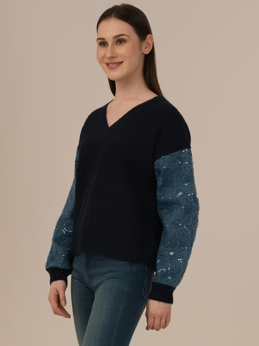 ALBION Stylish Women Woolen Top Warm Fabric with Modern Design-BLACK