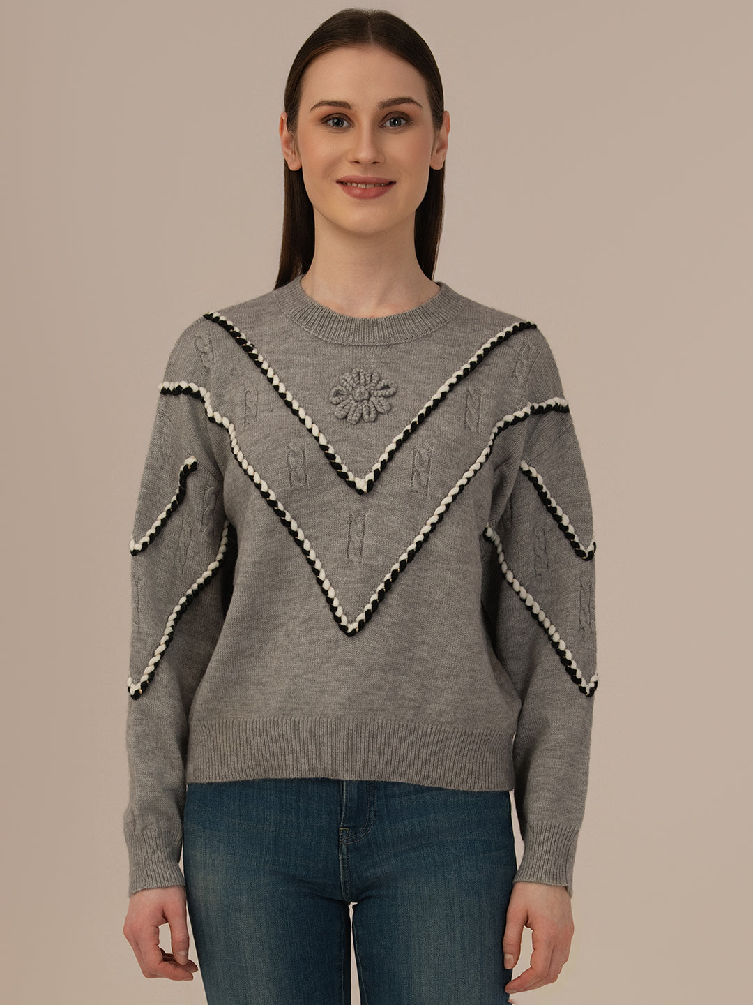 ALBION Classic Winter Woolen Top for Women – Comfortable Daily Wear-GREY