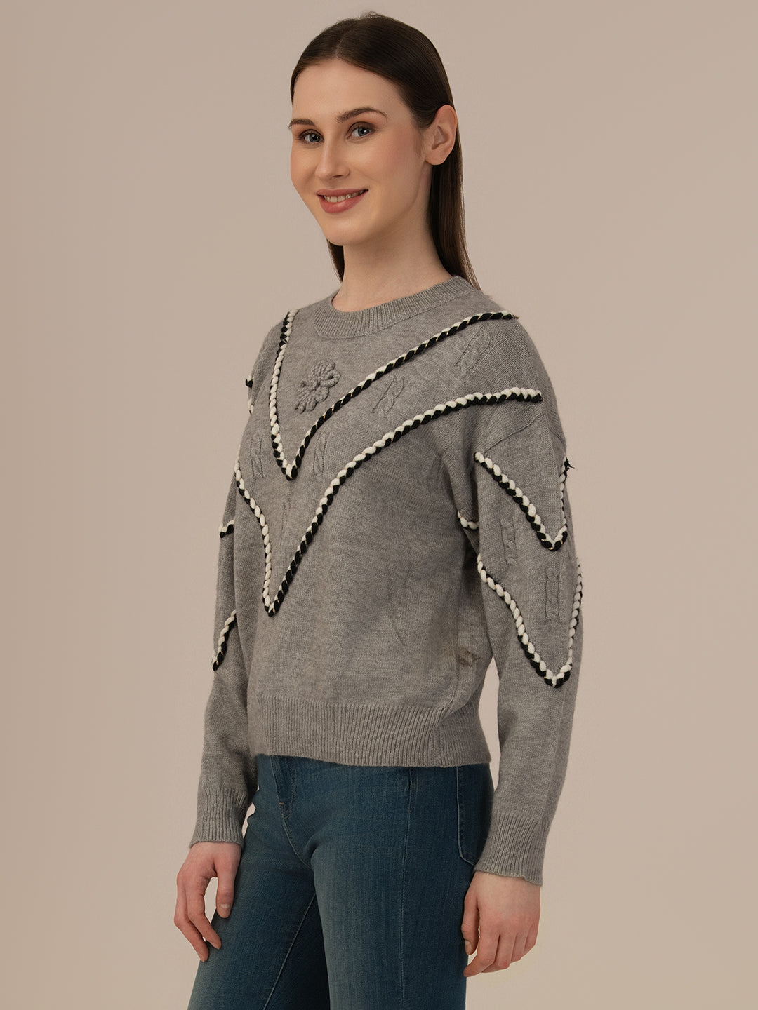 ALBION Classic Winter Woolen Top for Women – Comfortable Daily Wear-GREY