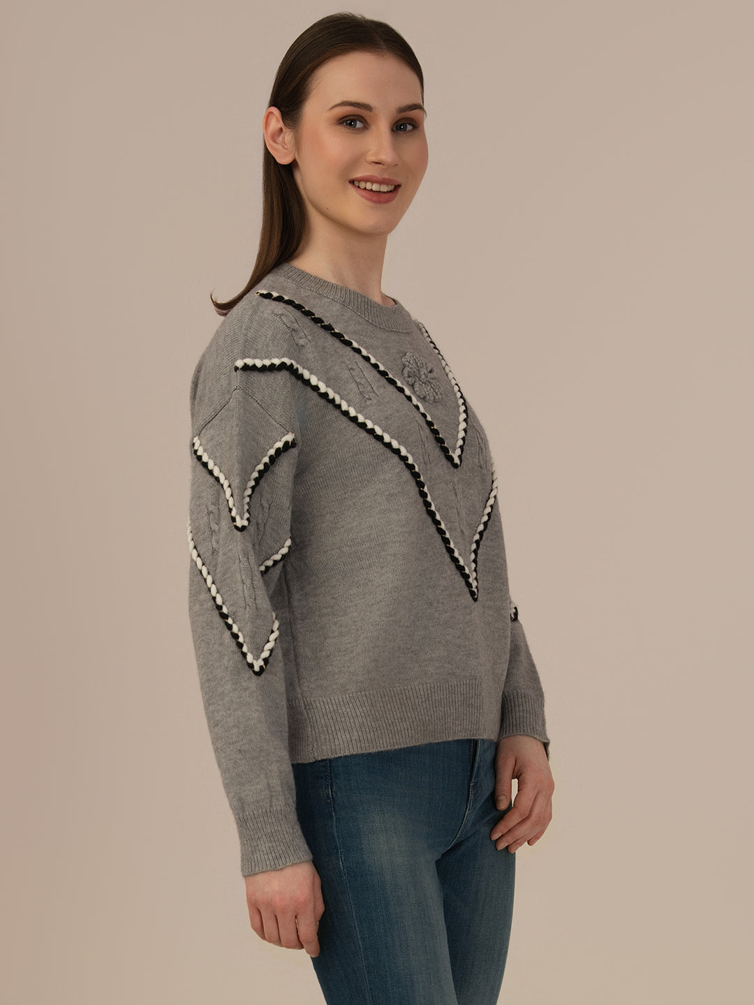 ALBION Classic Winter Woolen Top for Women – Comfortable Daily Wear-GREY