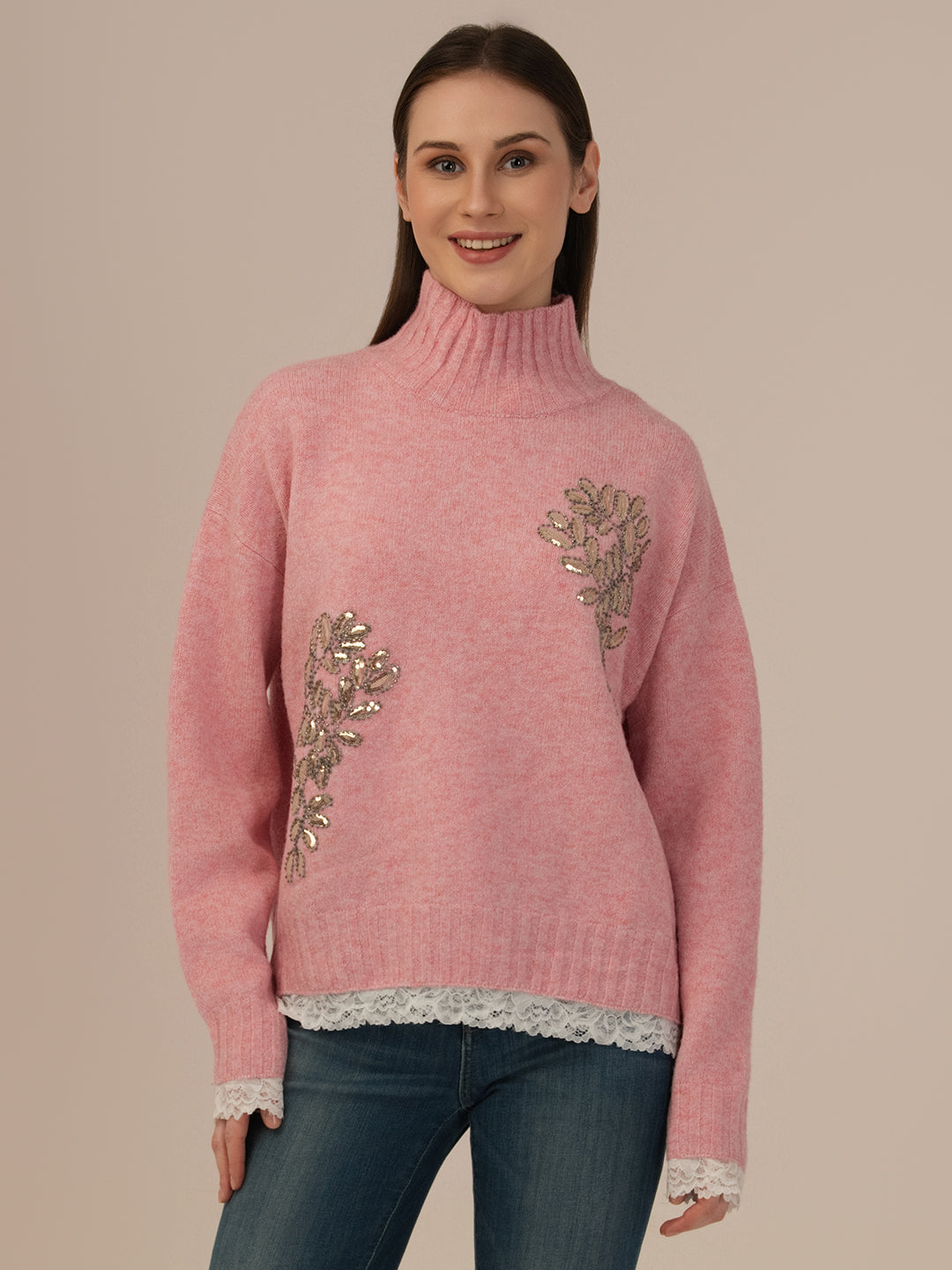 Albion Ladies Woollen Pullover – Perfect Winter Comfort_muted pinkish brown