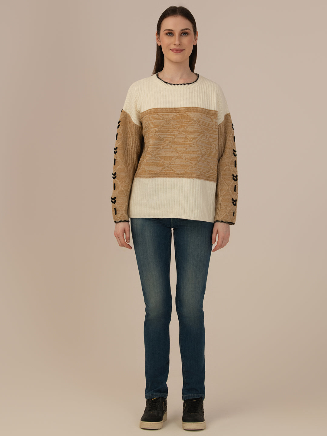 Albion Women’s Woolen Sweater – Cozy & Stylish Winter Wear_KHAKI
