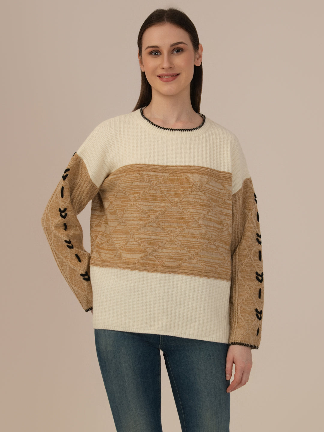 Albion Women’s Woolen Sweater – Cozy & Stylish Winter Wear_KHAKI