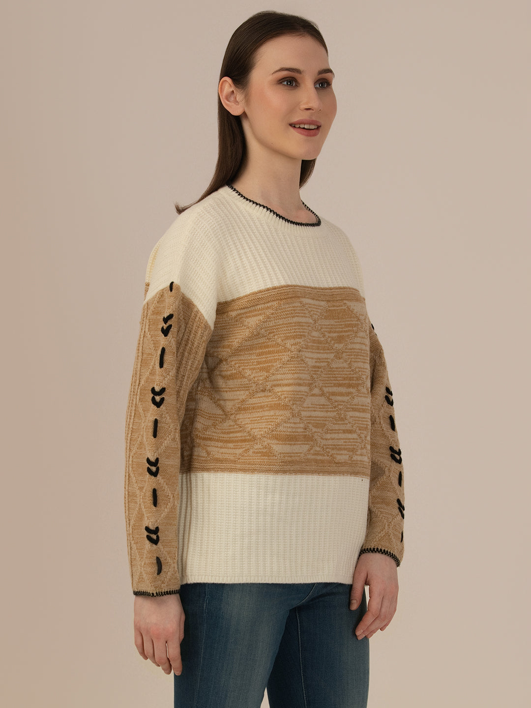 Albion Women’s Woolen Sweater – Cozy & Stylish Winter Wear_KHAKI