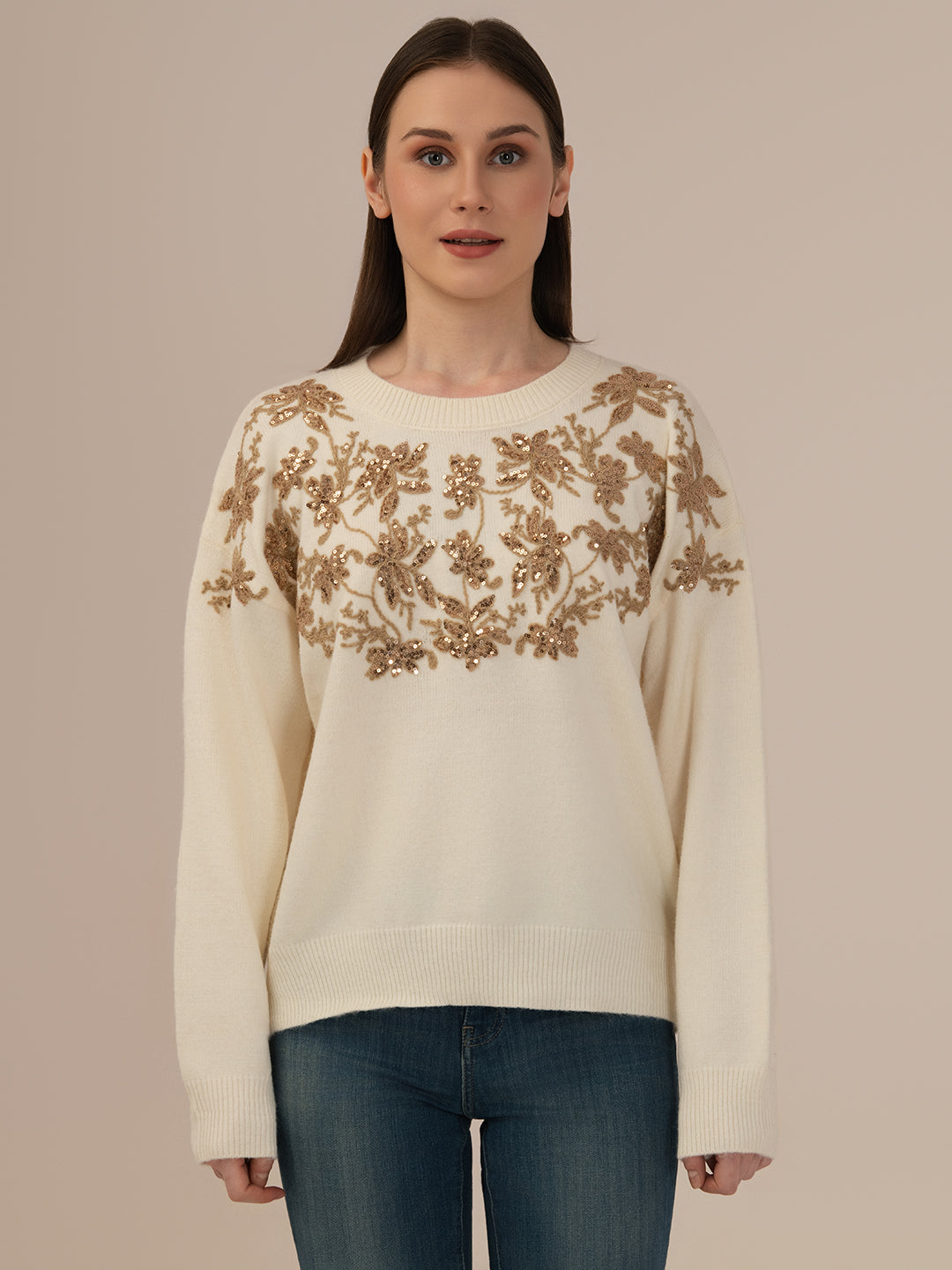 Ladies Winter Sweatshirt – Comfortable Winter Wear, Cream