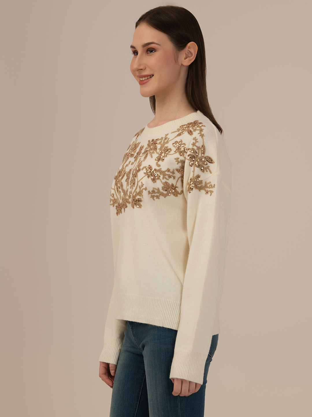 Ladies Winter Sweatshirt – Comfortable Winter Wear, Cream