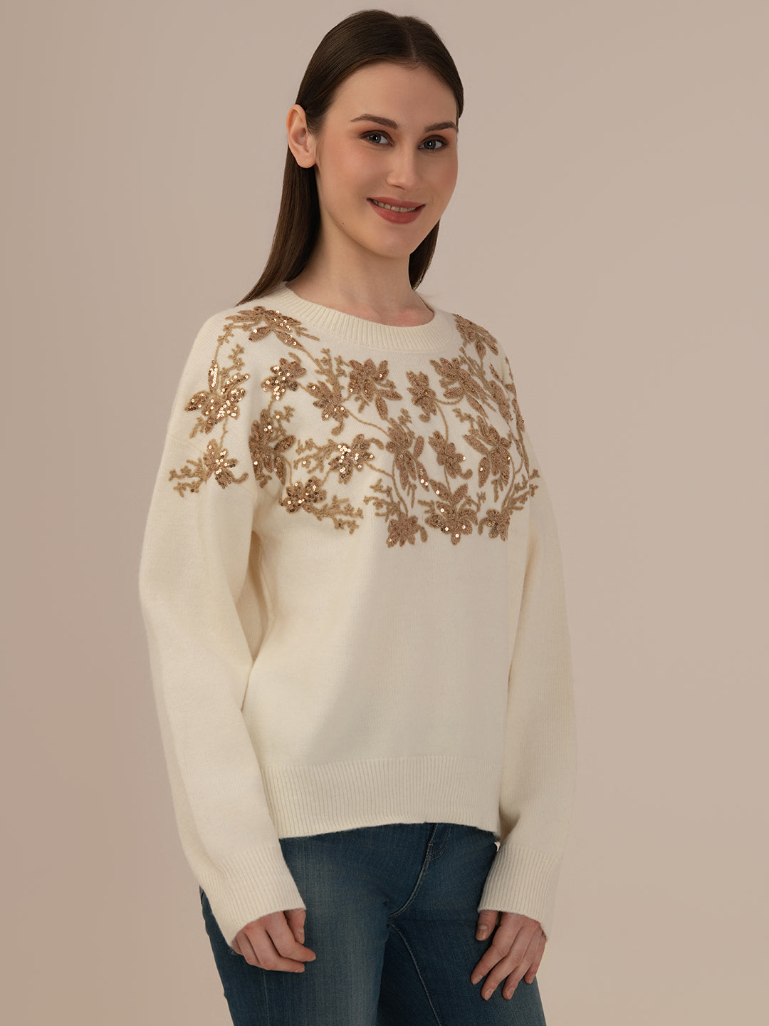 Ladies Winter Sweatshirt – Comfortable Winter Wear, Cream