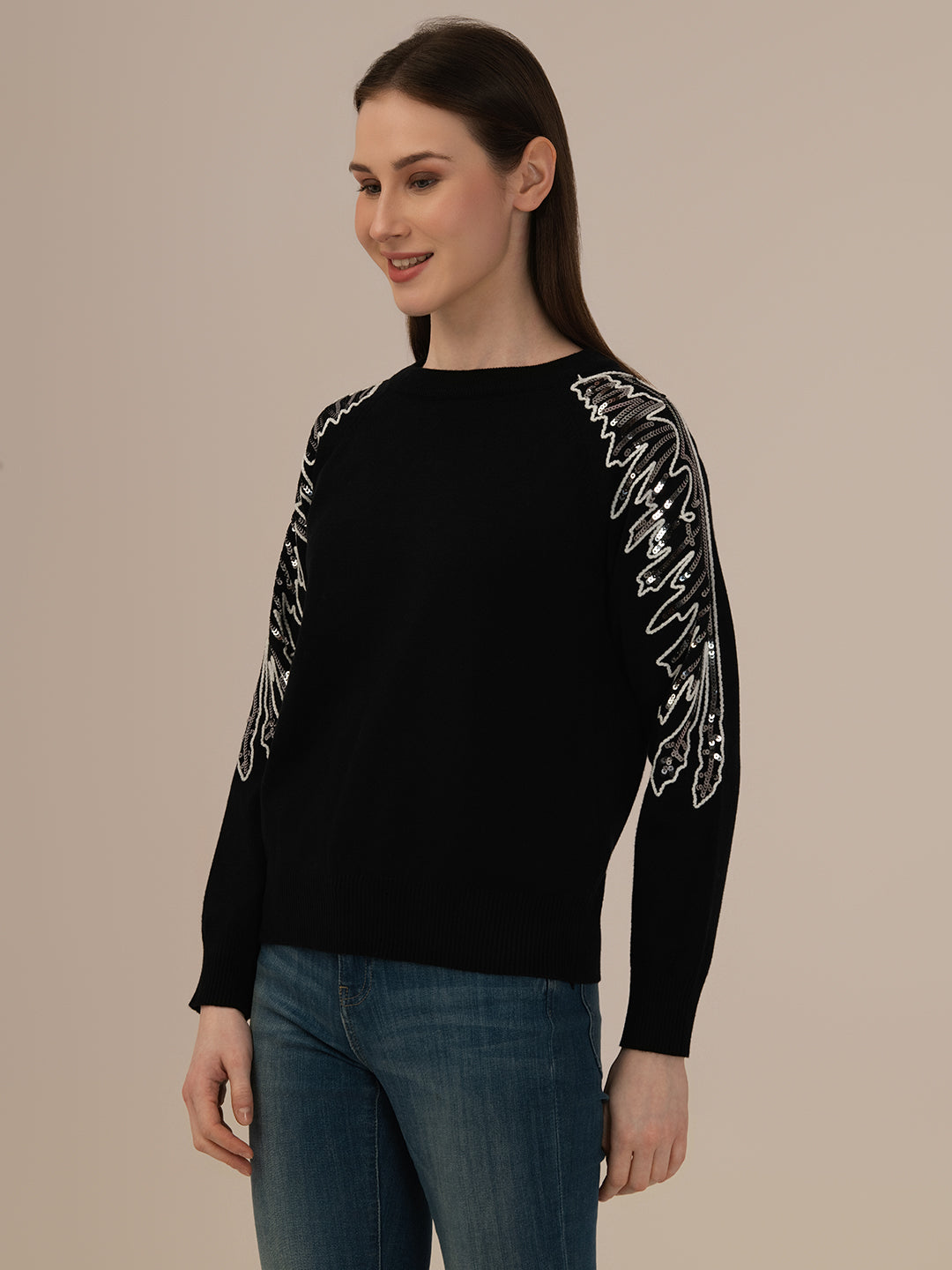 Albion Ladies Woollen Sweater – Comfortable Black Winter Wear