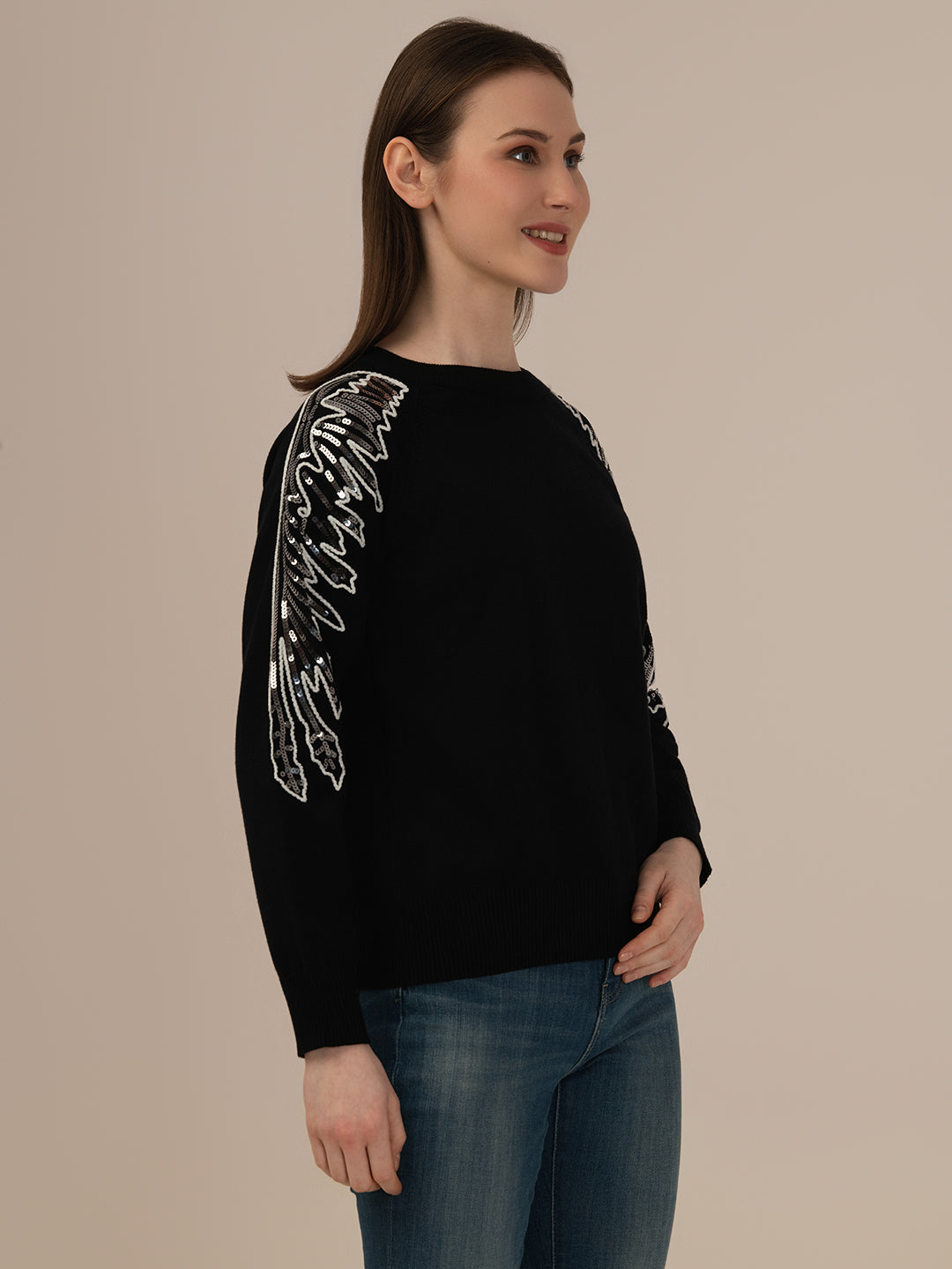Albion Ladies Woollen Sweater – Comfortable Black Winter Wear