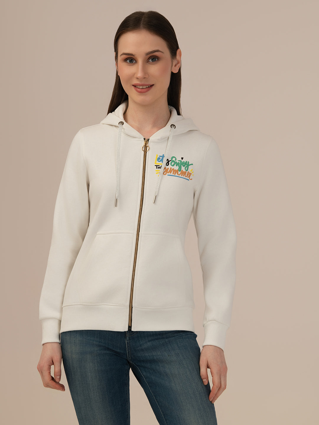 Albion Ladies White Winter Hoodie Cozy & Warm Winter Wear