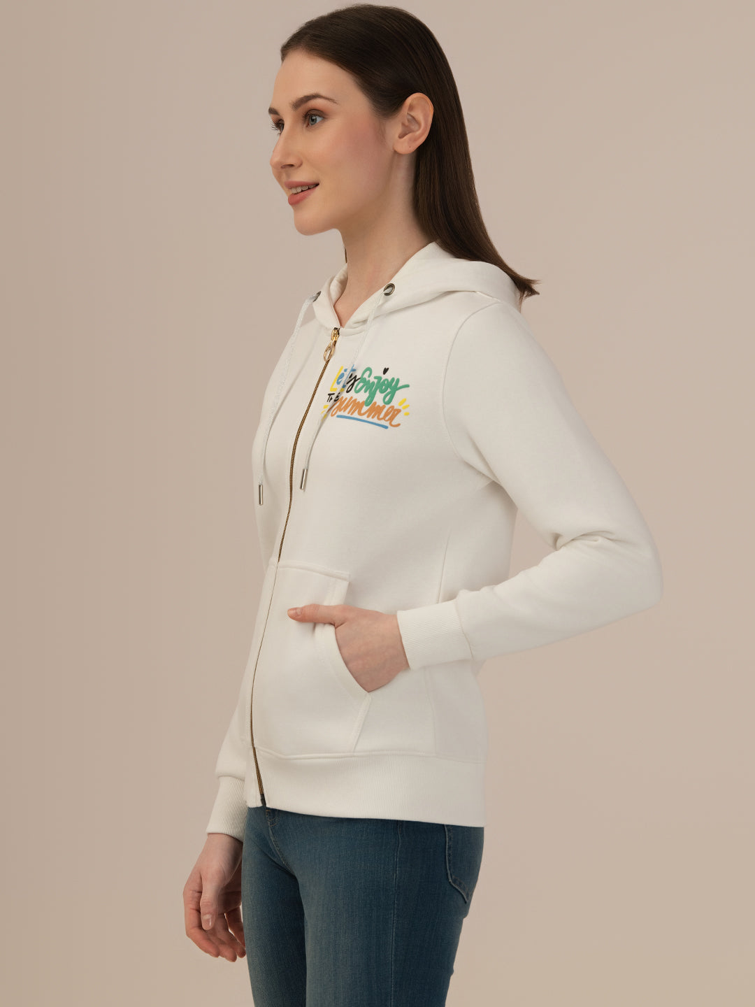 Albion Ladies White Winter Hoodie Cozy & Warm Winter Wear
