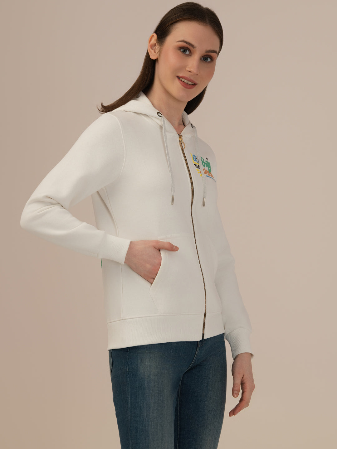 Albion Ladies White Winter Hoodie Cozy & Warm Winter Wear