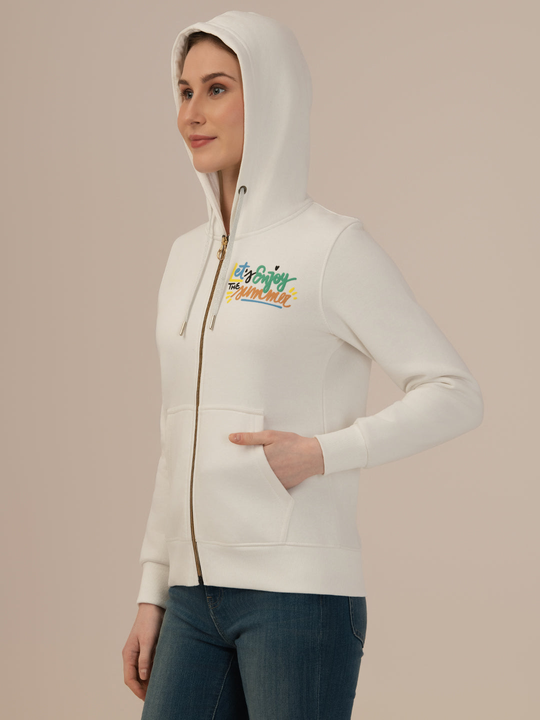Albion Ladies White Winter Hoodie Cozy & Warm Winter Wear