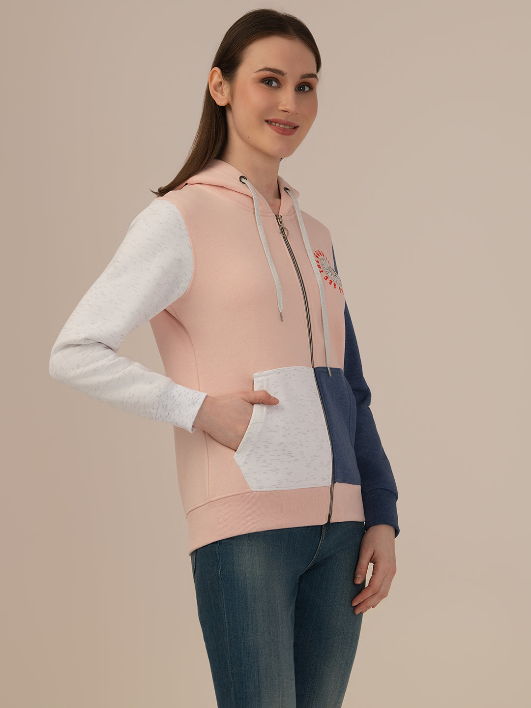 Albion Winter woolen Hoodie For Women Peach