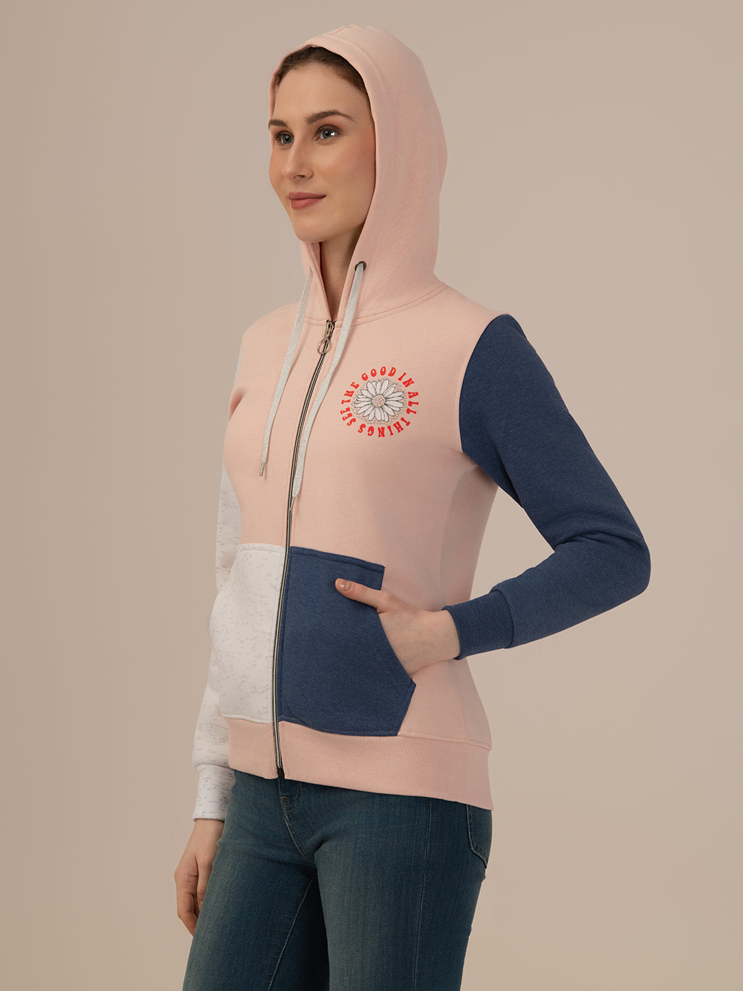 Albion Winter woolen Hoodie For Women Peach