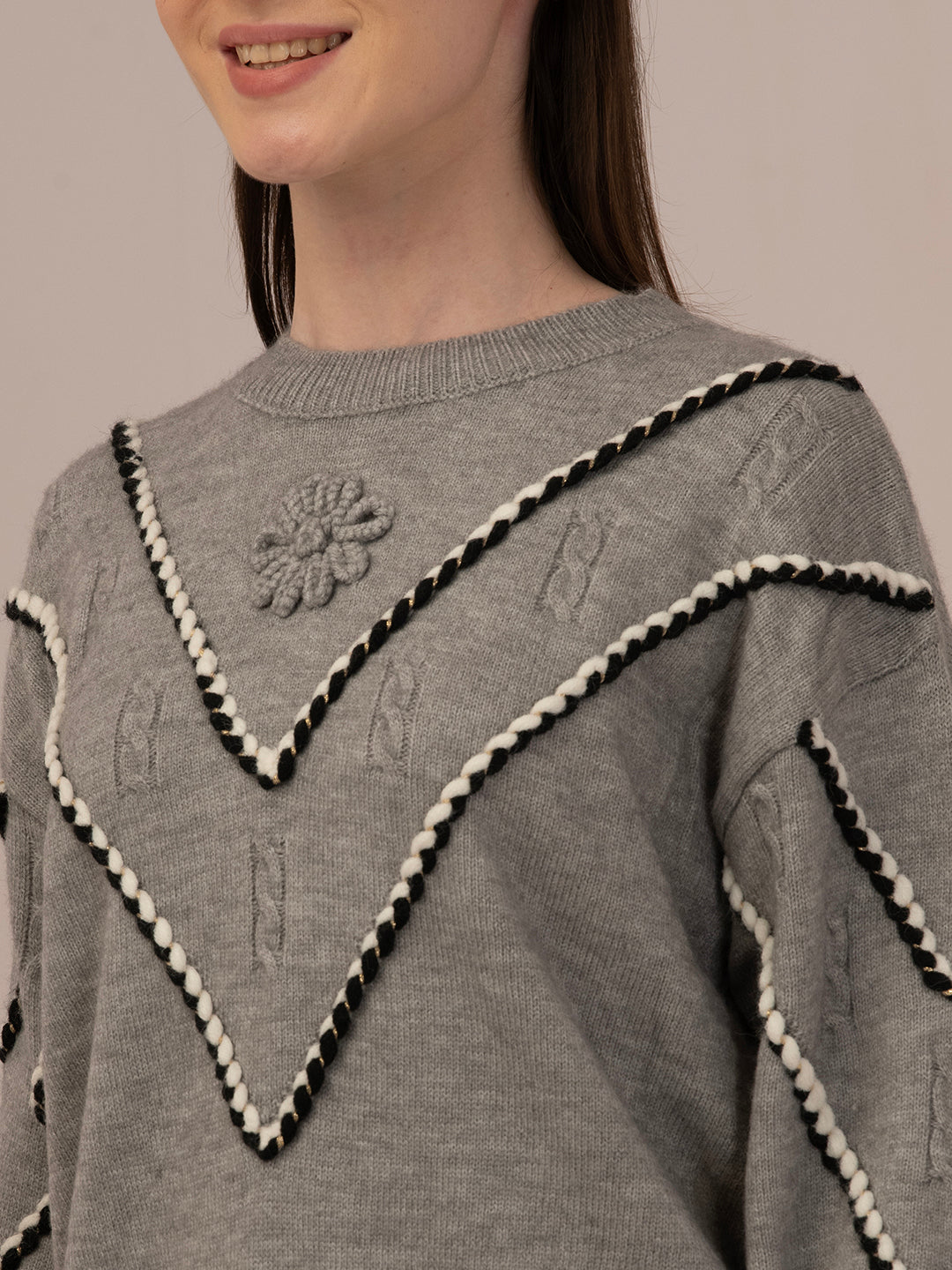 ALBION Classic Winter Woolen Top for Women – Comfortable Daily Wear-GREY