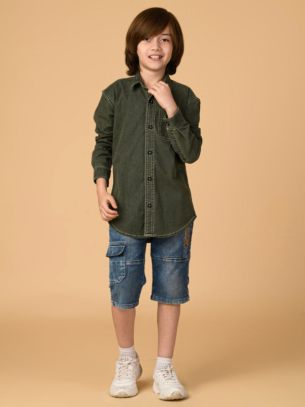 Albion Premium Boys Green Denim Shirt