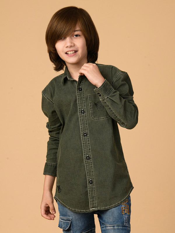 Albion Premium Boys Green Denim Shirt