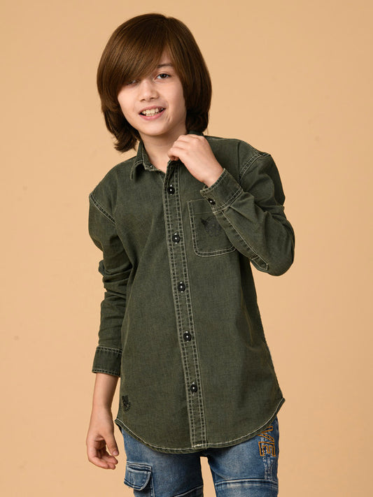 Albion Premium Boys Green Denim Shirt