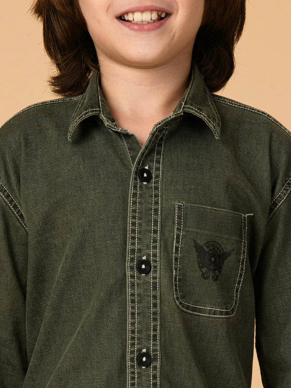 Albion Premium Boys Green Denim Shirt