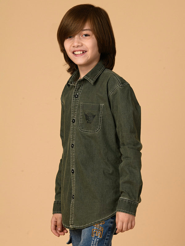 Albion Premium Boys Green Denim Shirt