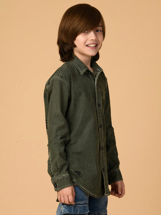 Albion Premium Boys Green Denim Shirt