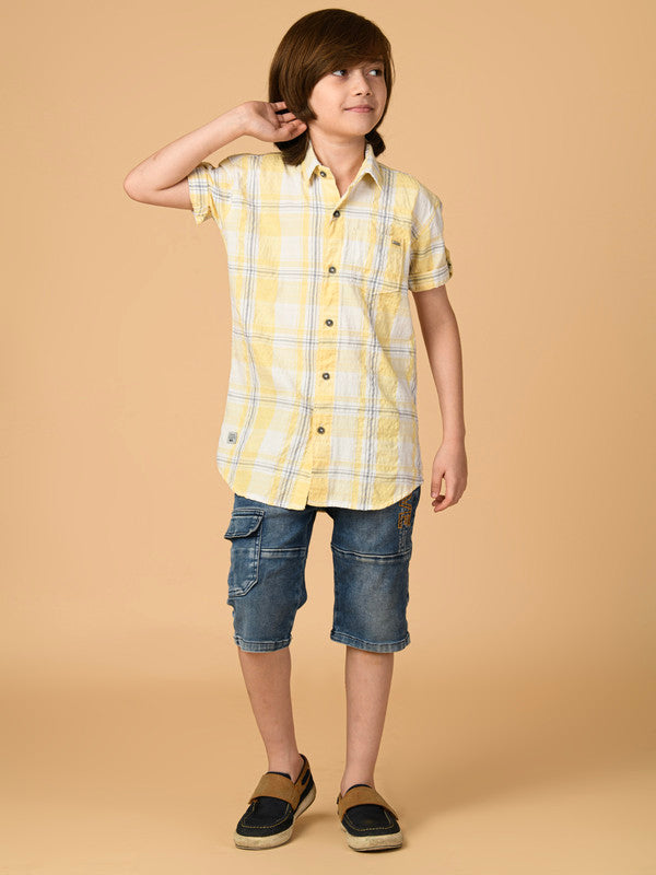 Albion Premium Boys Yellow Checks Shirt
