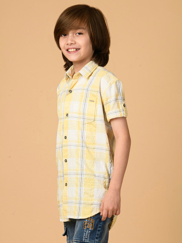 Albion Premium Boys Yellow Checks Shirt