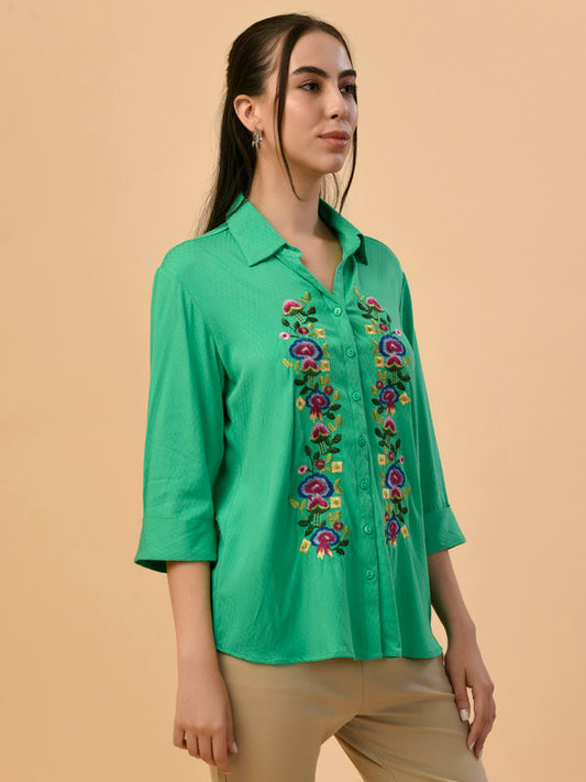 Albion Premium Ladies Green Casual Shirt