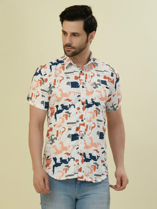 Albion Premium Men Orange Print Shirt Hs