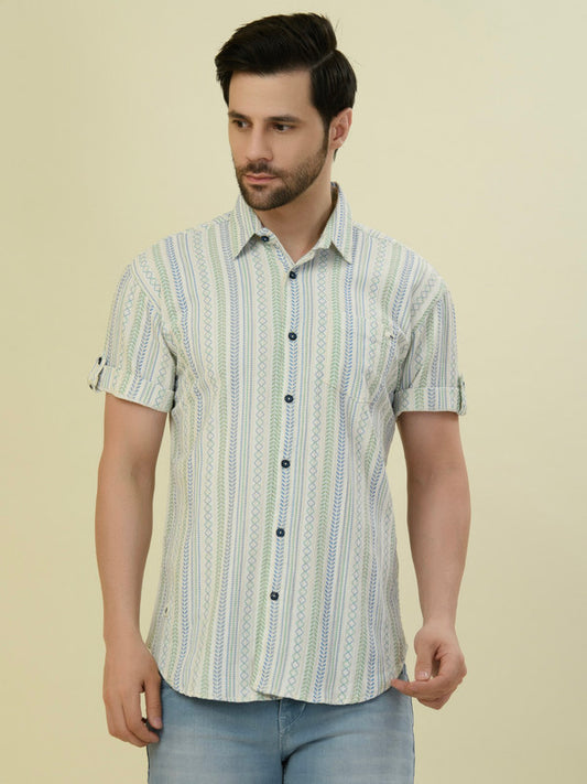 Albion Premium Men Green Stripe Shirt Hs