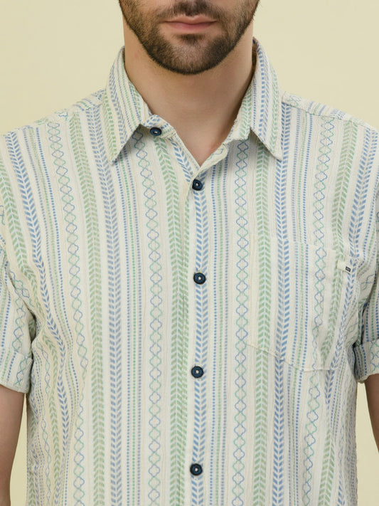 Albion Premium Men Green Stripe Shirt Hs