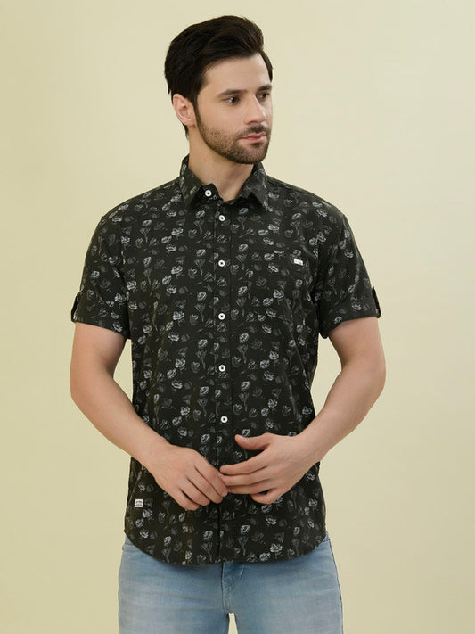 Albion Premium Men Green Print Shirt Hs