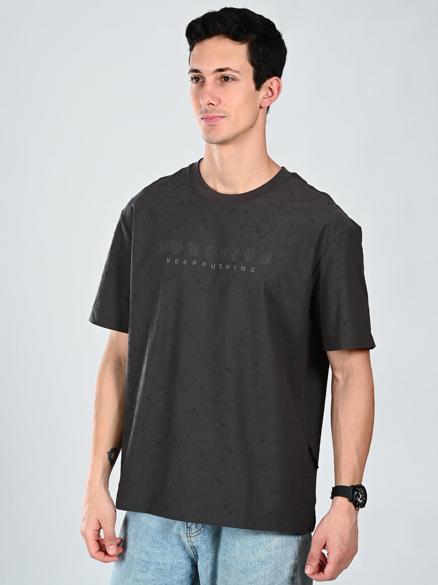 Albion Casual Cotton Round Grey Neck T-Shirt for Men