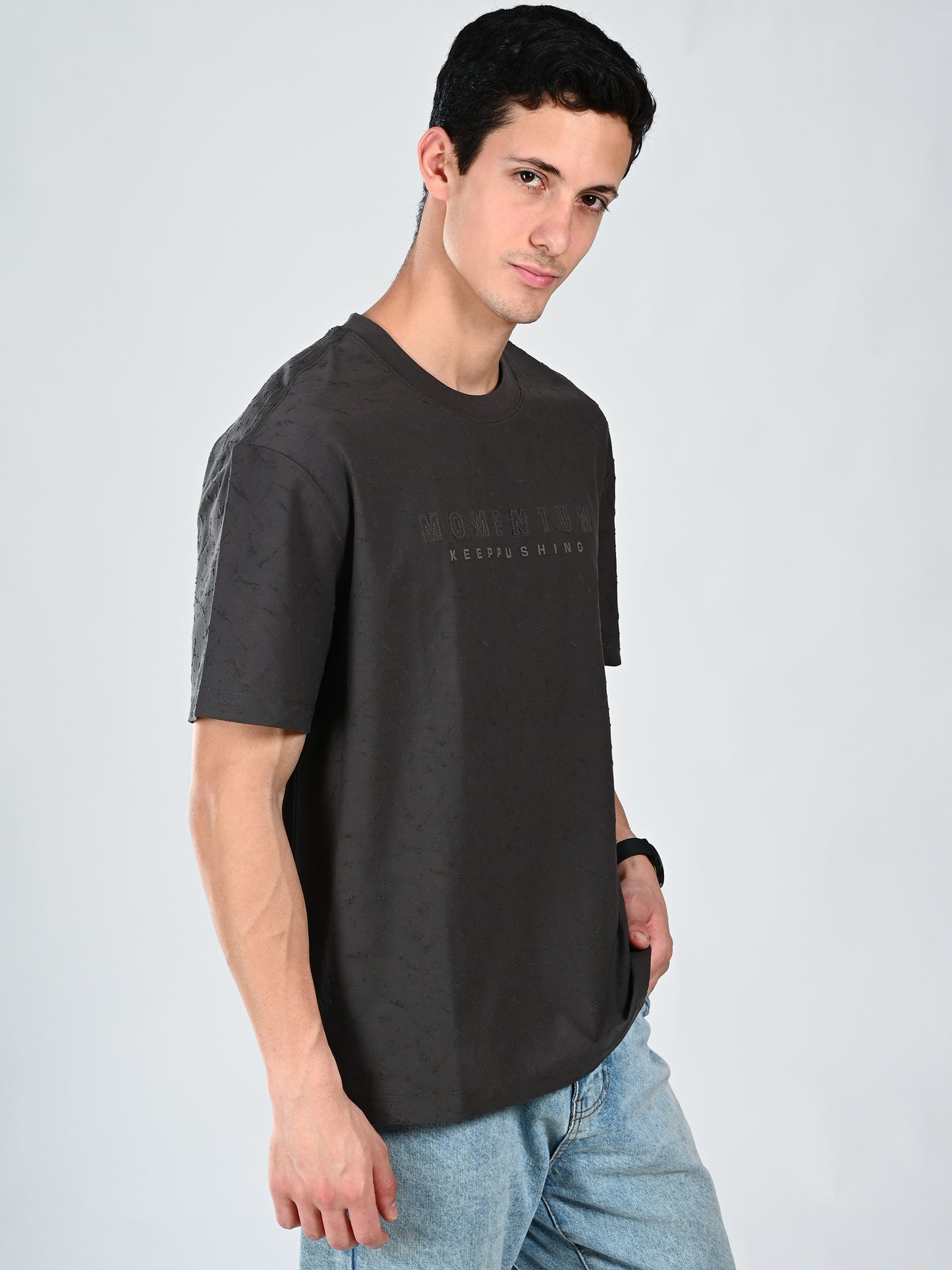 Albion Casual Cotton Round Grey Neck T-Shirt for Men