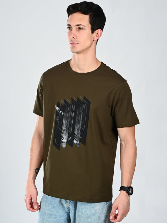 Albion Casual Cotton Round Olive Neck T-Shirt for Men