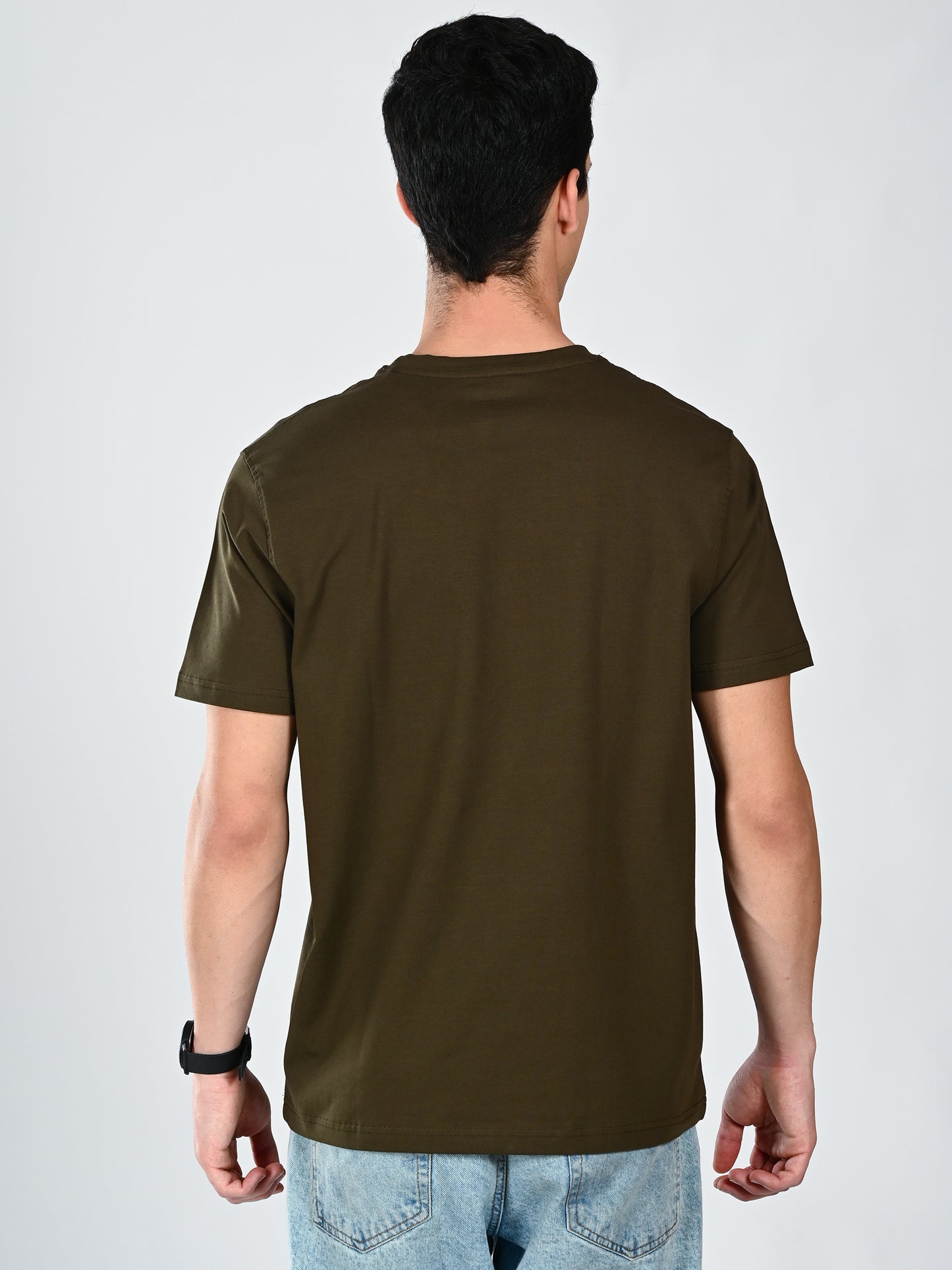 Albion Casual Cotton Round Olive Neck T-Shirt for Men