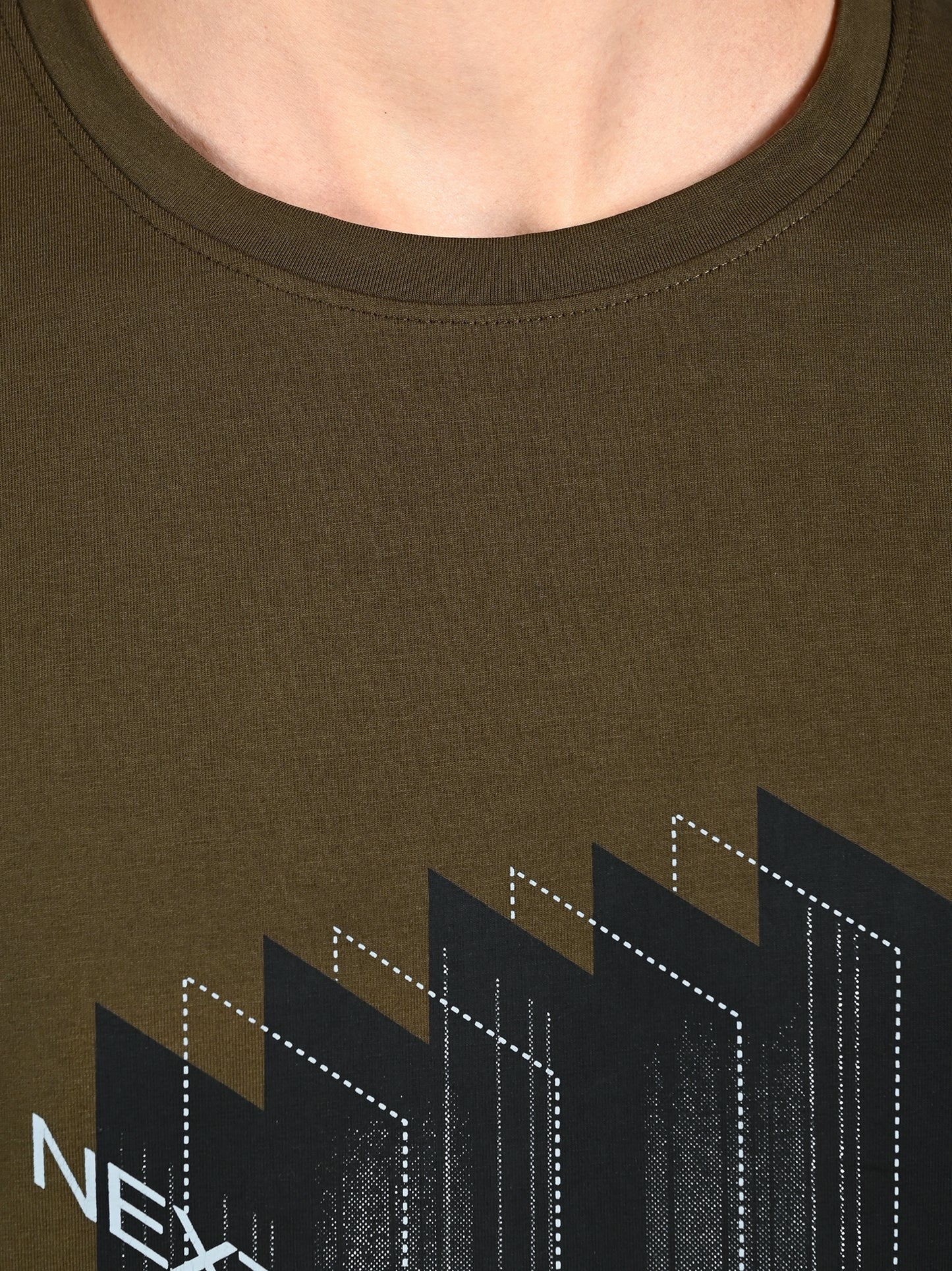 Albion Casual Cotton Round Olive Neck T-Shirt for Men