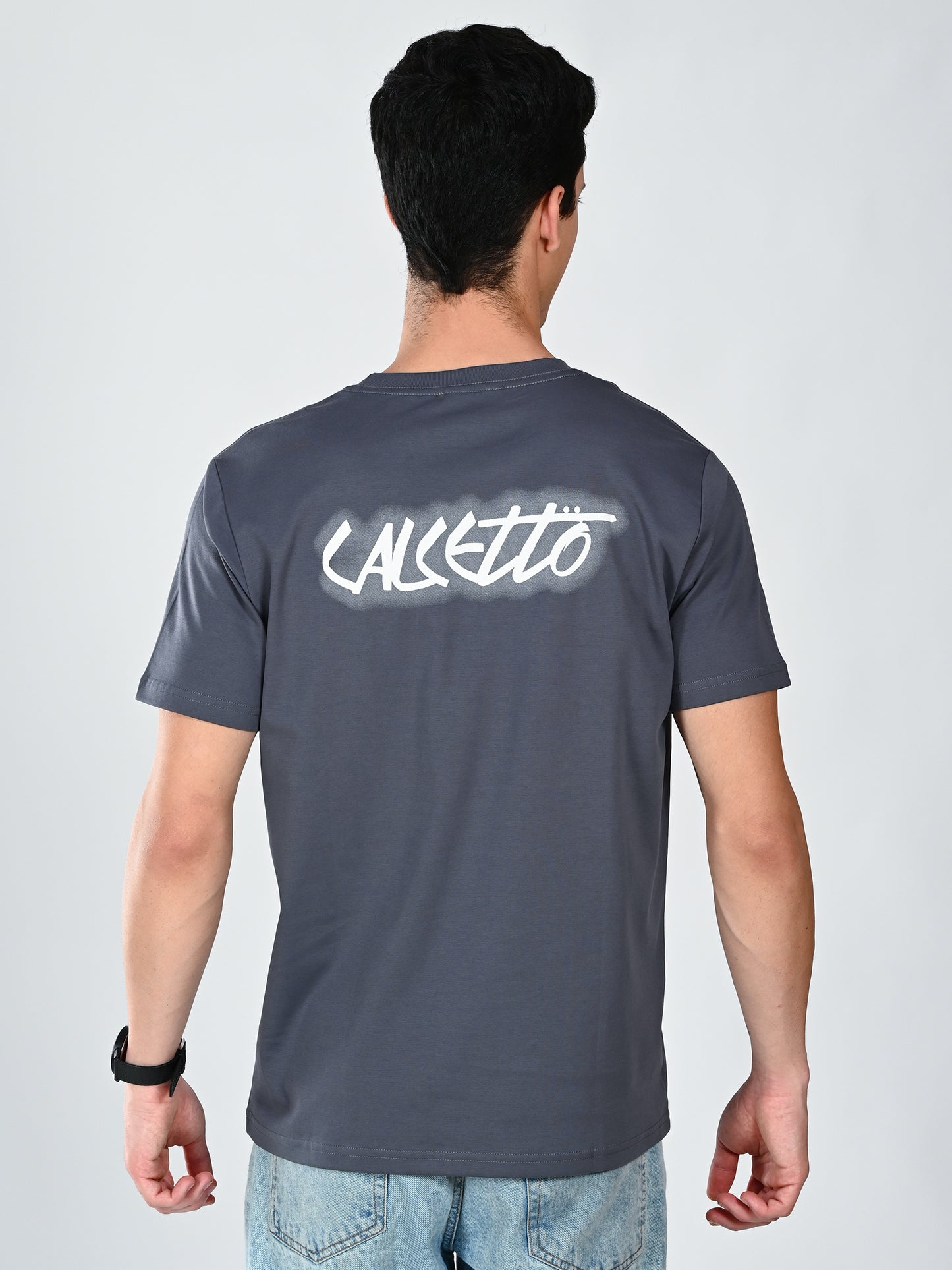 Albion Casual Cotton Grey Round Neck T-Shirt for Men