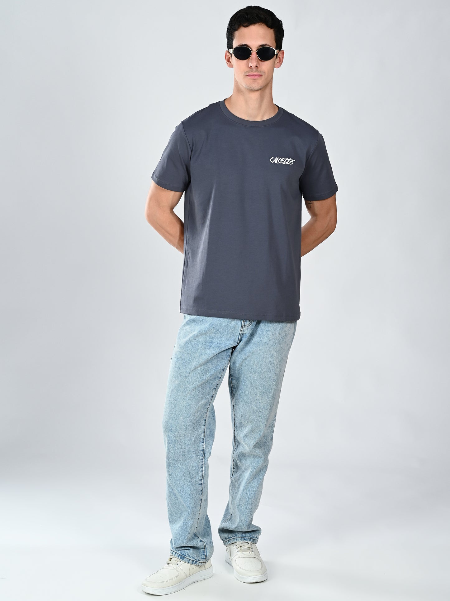 Albion Casual Cotton Grey Round Neck T-Shirt for Men