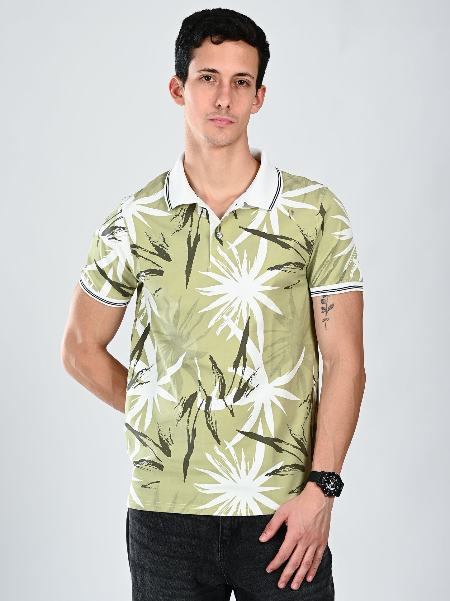 Albion Classic Fit Olive Casual T-Shirt for Men