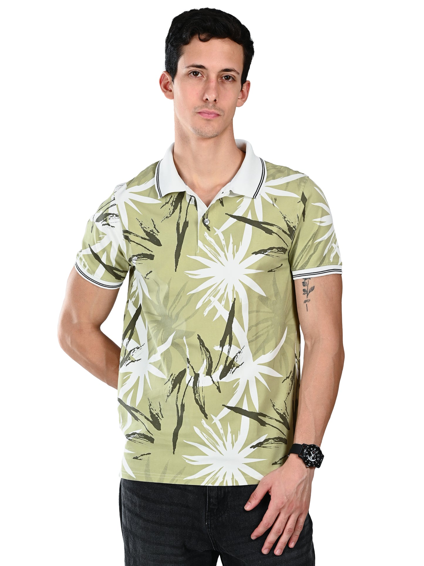 Albion Classic Fit Olive Casual T-Shirt for Men