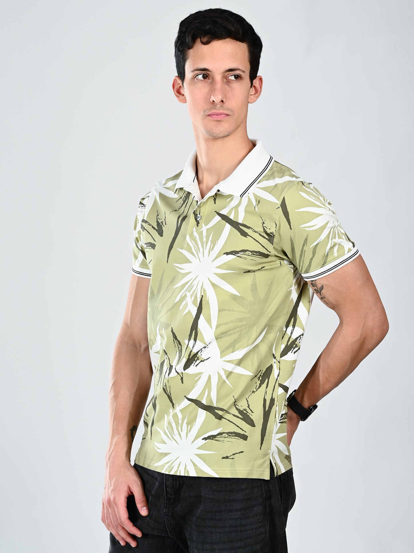 Albion Classic Fit Olive Casual T-Shirt for Men