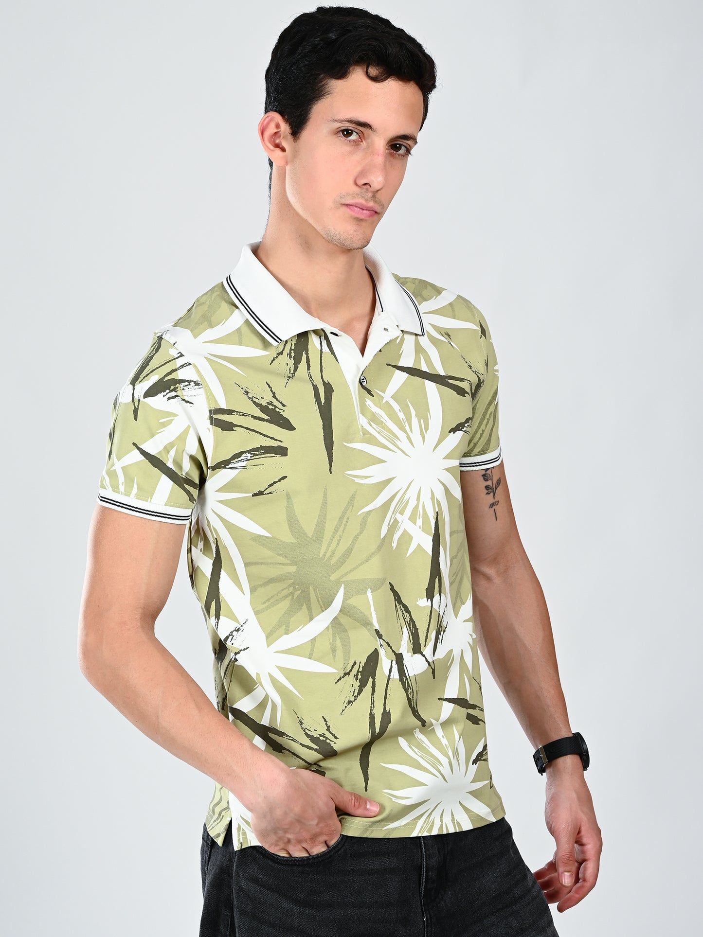 Albion Classic Fit Olive Casual T-Shirt for Men