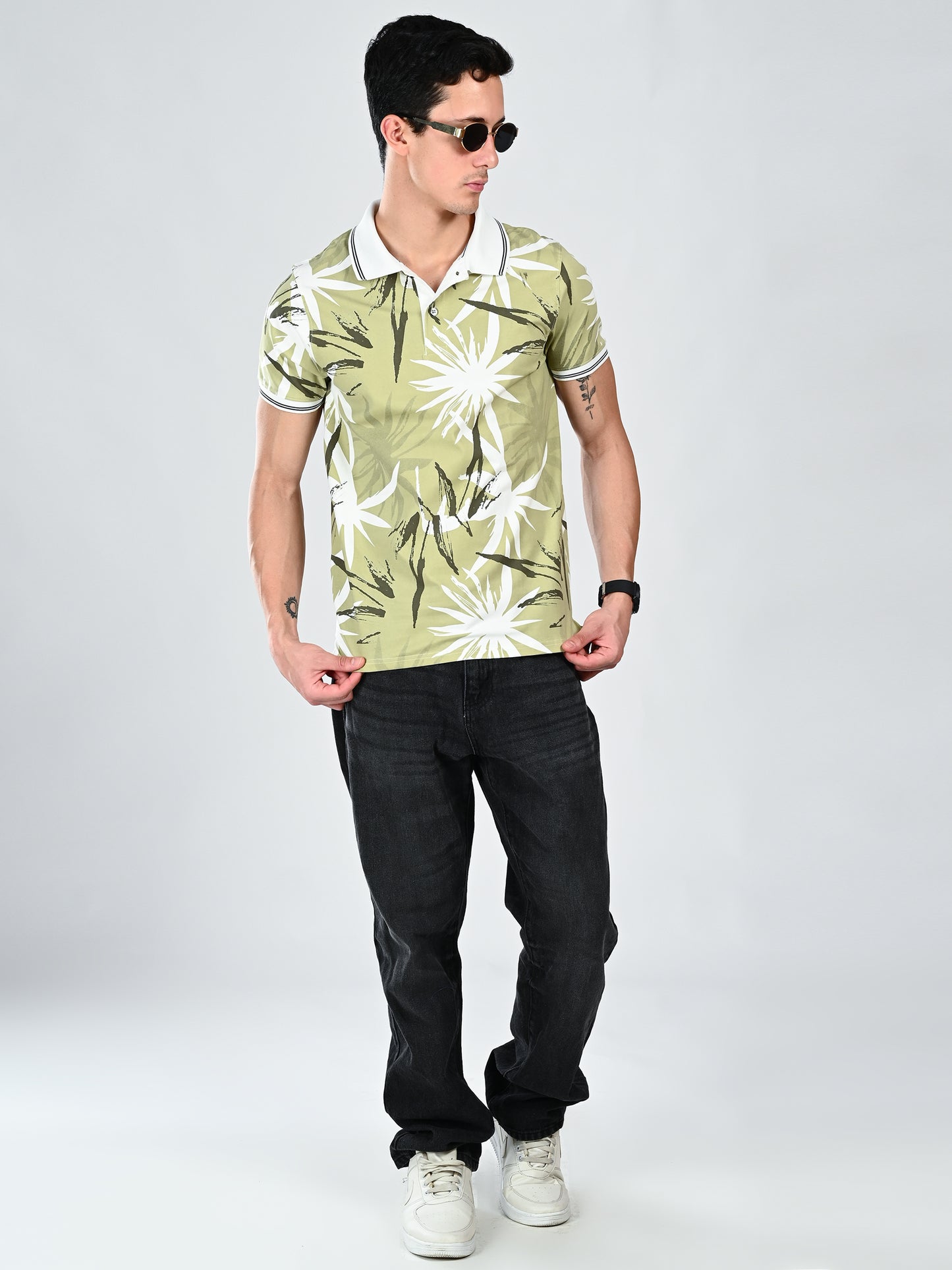 Albion Classic Fit Olive Casual T-Shirt for Men