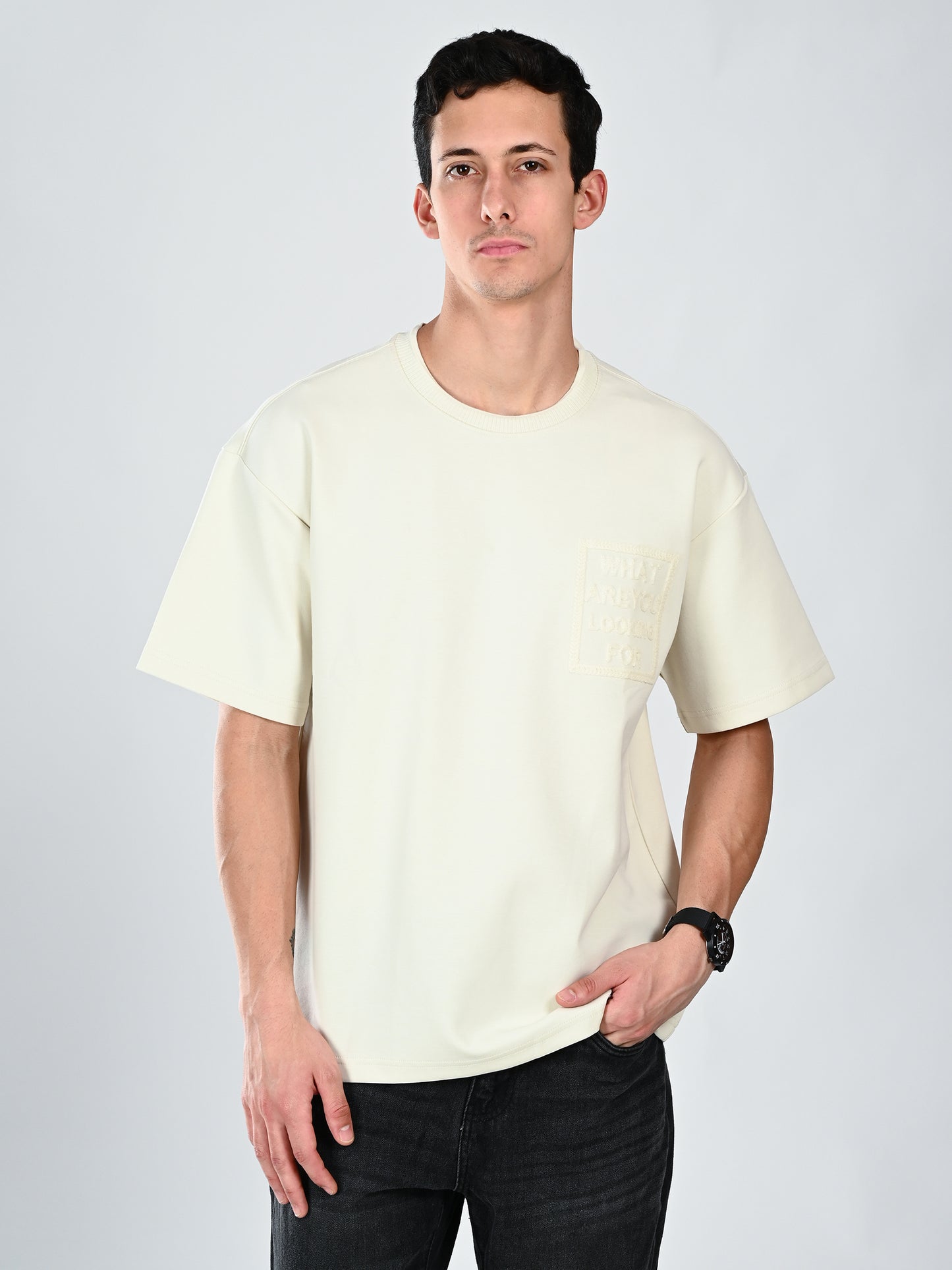 Albion Classic Fit Cream Casual T-Shirt for Men