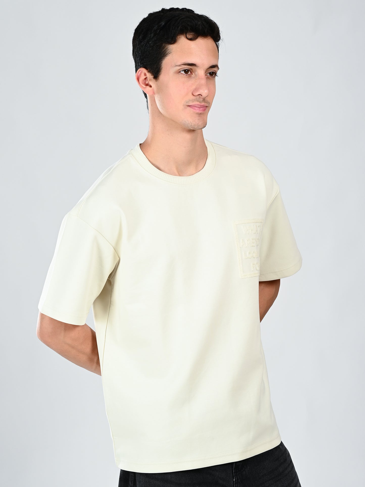 Albion Classic Fit Cream Casual T-Shirt for Men