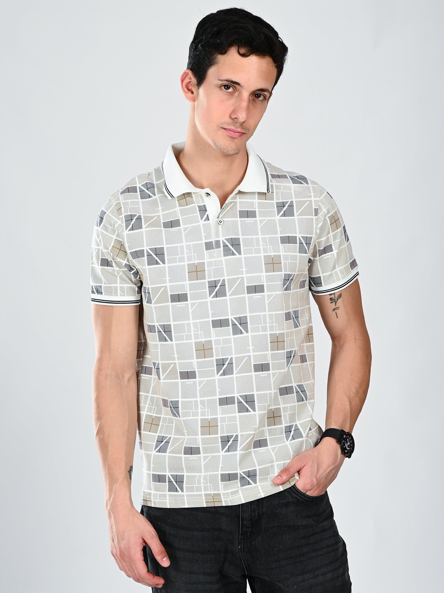 Albion Classic Fit OFF White Casual T-Shirt for Men