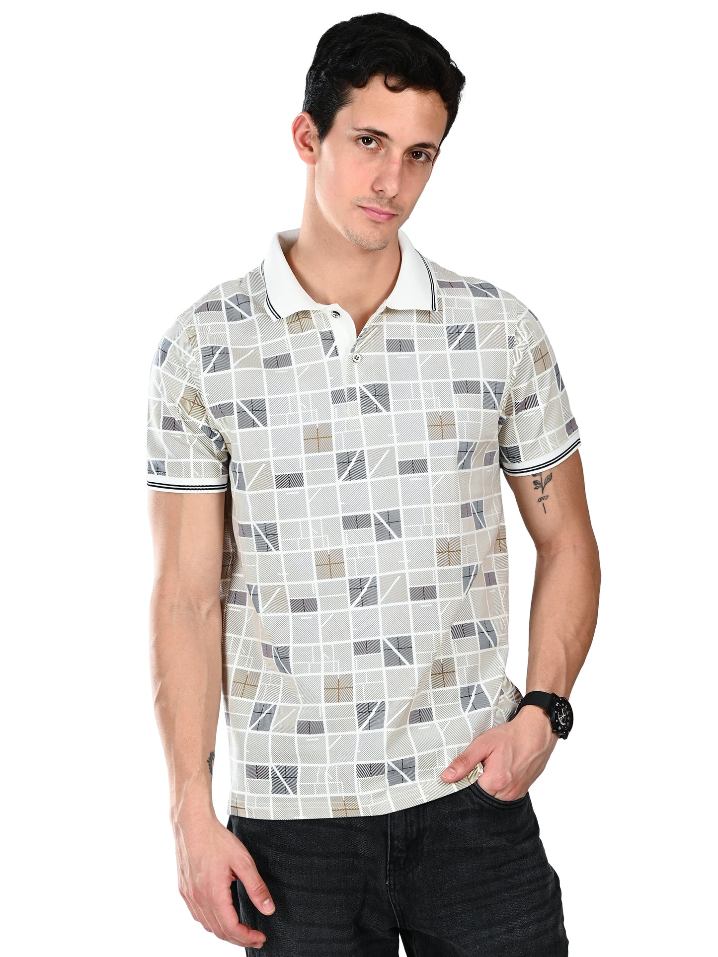 Albion Classic Fit OFF White Casual T-Shirt for Men