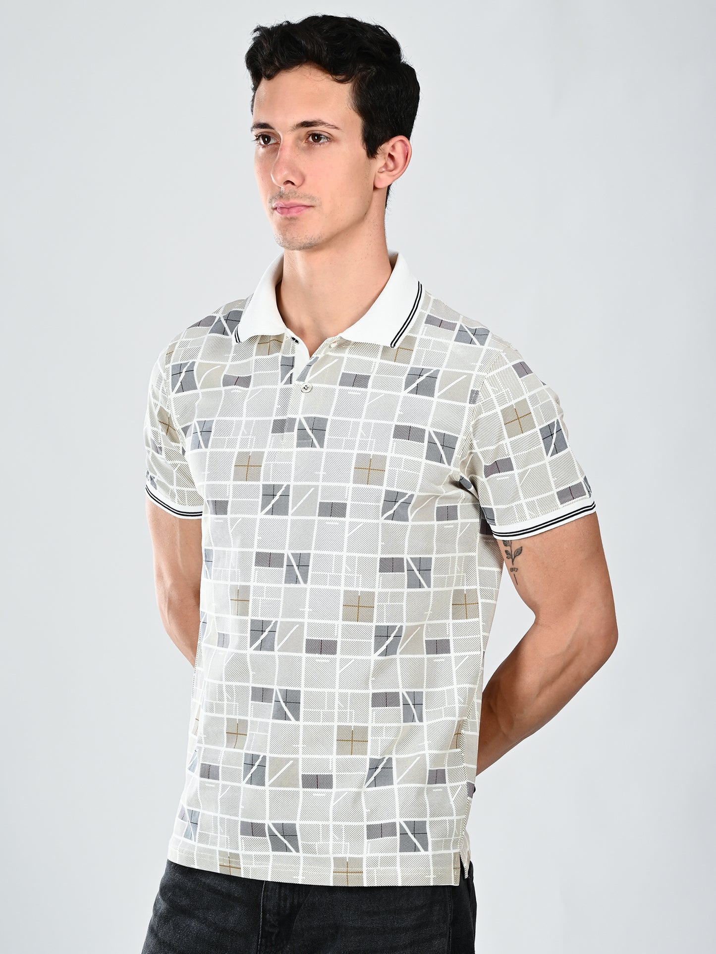 Albion Classic Fit OFF White Casual T-Shirt for Men